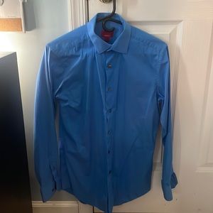 S Mens Blue Alfani Button-Down Dress Shirt